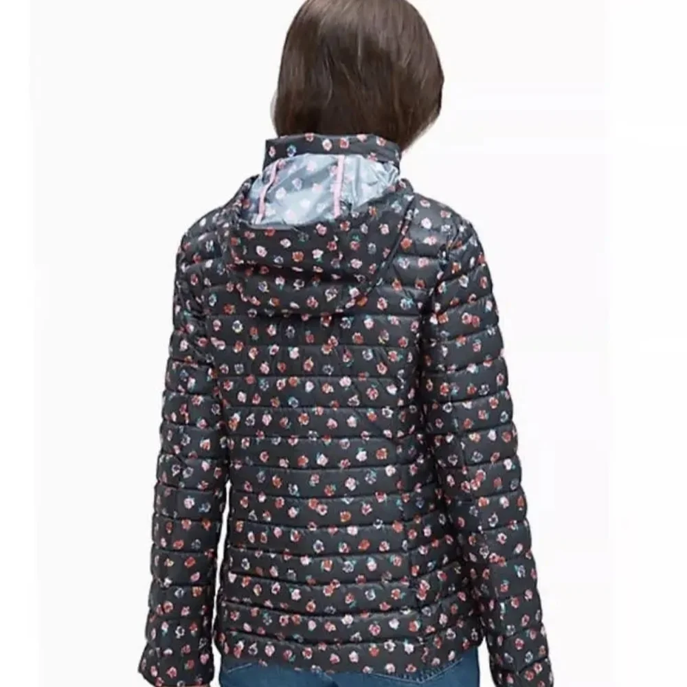 Kate Spade Black Floral Puffer Jacket Coat Size XS EUC